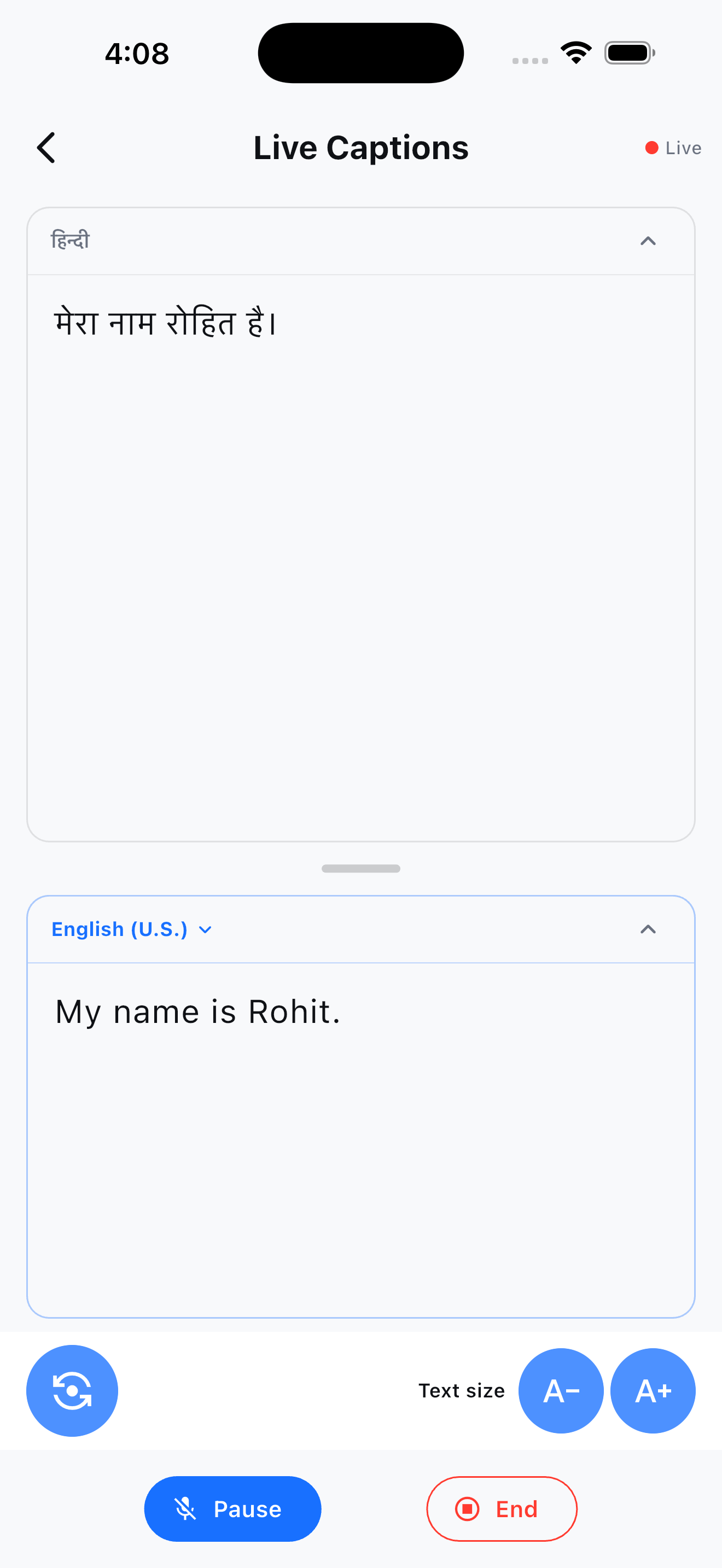 Live captions with translation